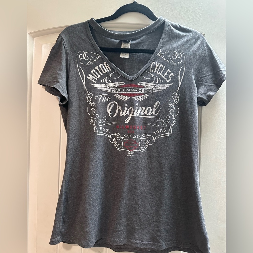 Harley-Davidson Gray V-Neck Women's Top